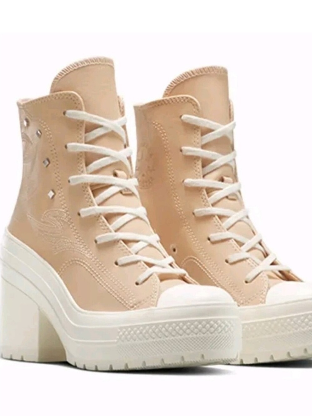 Converse Tan Platform Lace-Up Chunky Heel Sneakers  Size 9